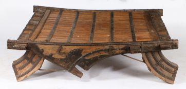 AN INDIAN IRON BOUND LOW COFFEE TABLE.