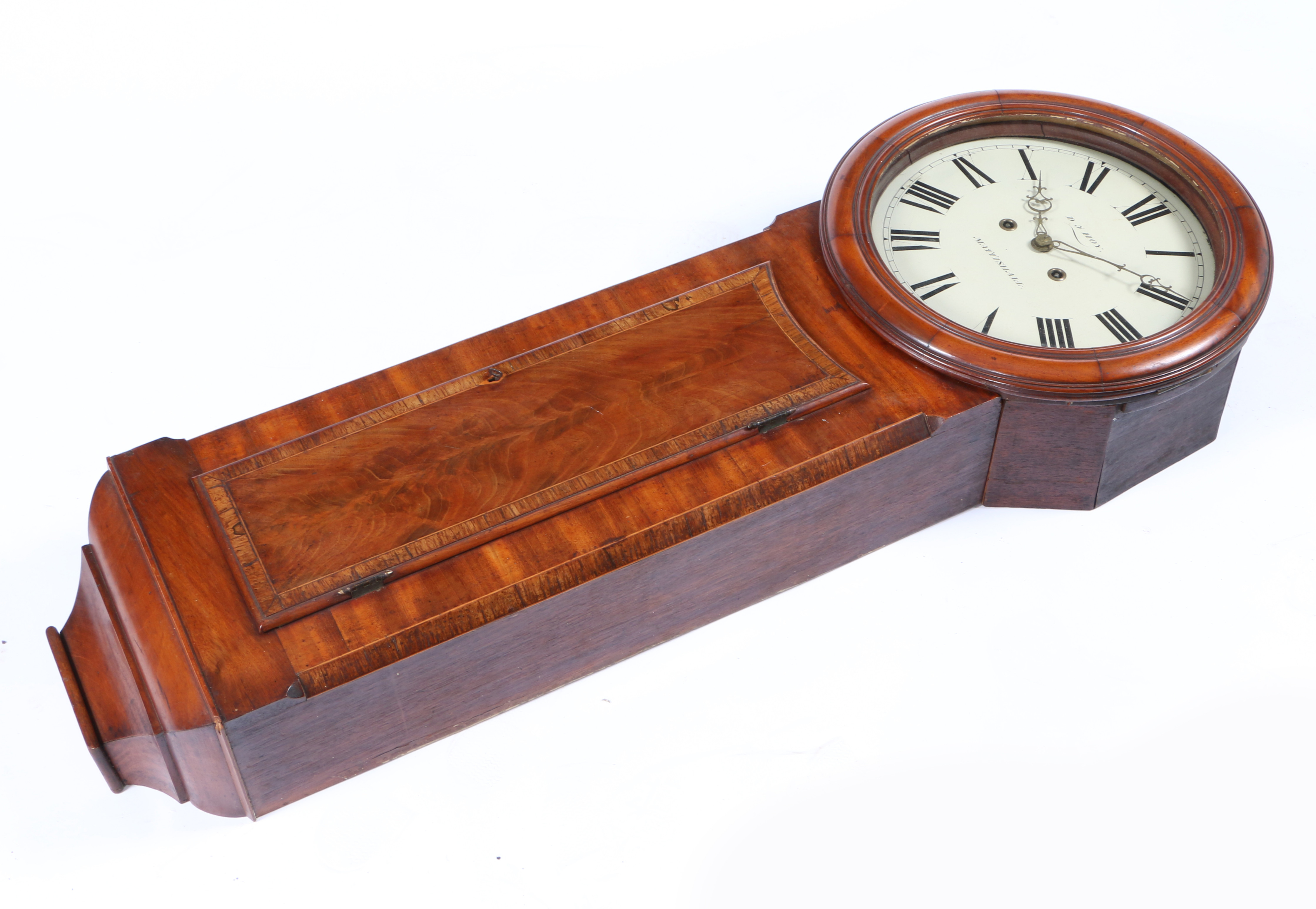 A MID 19TH CENTURY MAHOGANY, BOXWOOD AND CROSSBANDED 'NORWICH' 8 DAY WALL CLOCK - D J HOY MATTISHALL - Image 2 of 2