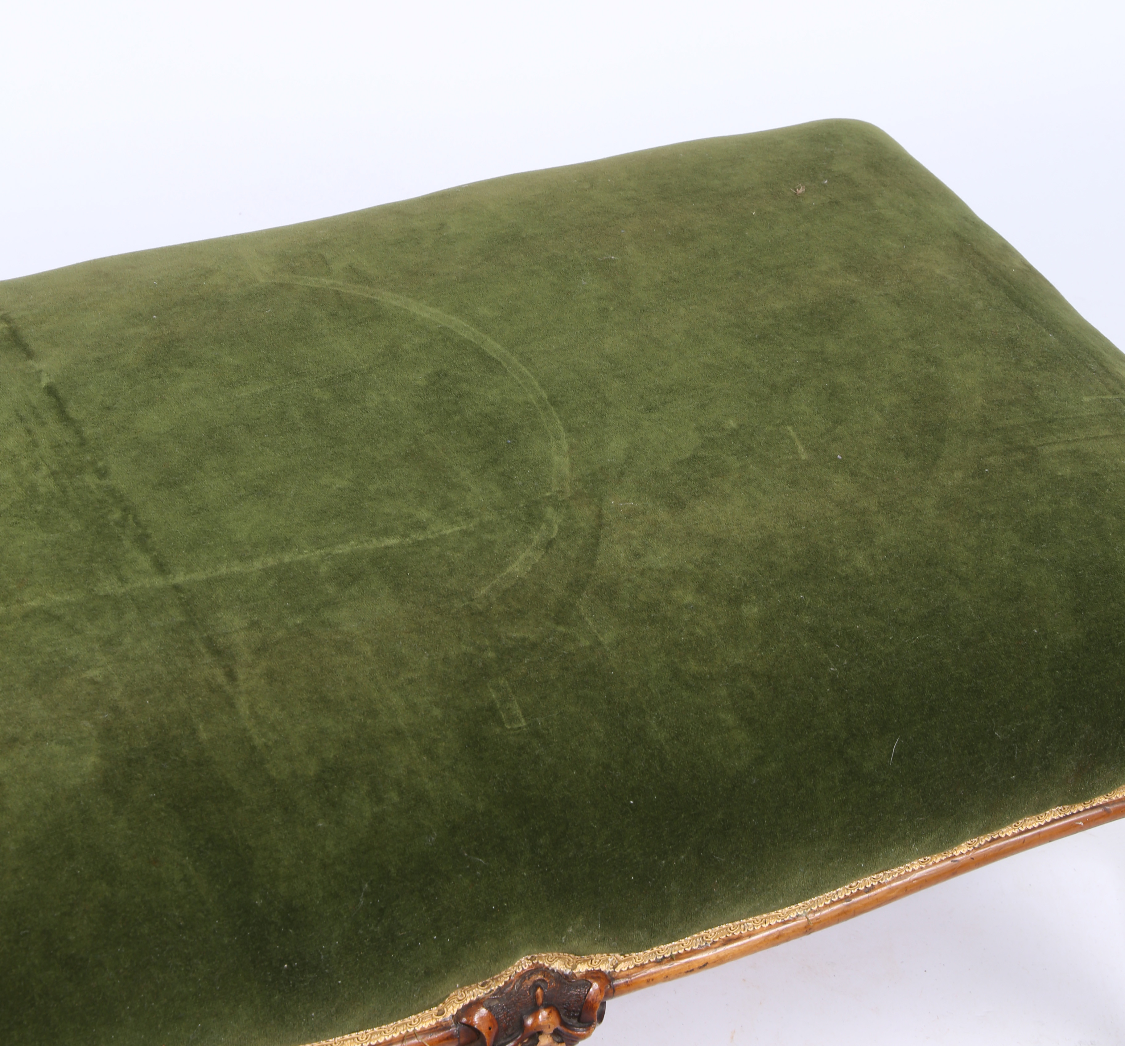 A LARGE 19TH CENTURY WALNUT AND UPHOLSTERED FOOTSTOOL. - Image 7 of 8