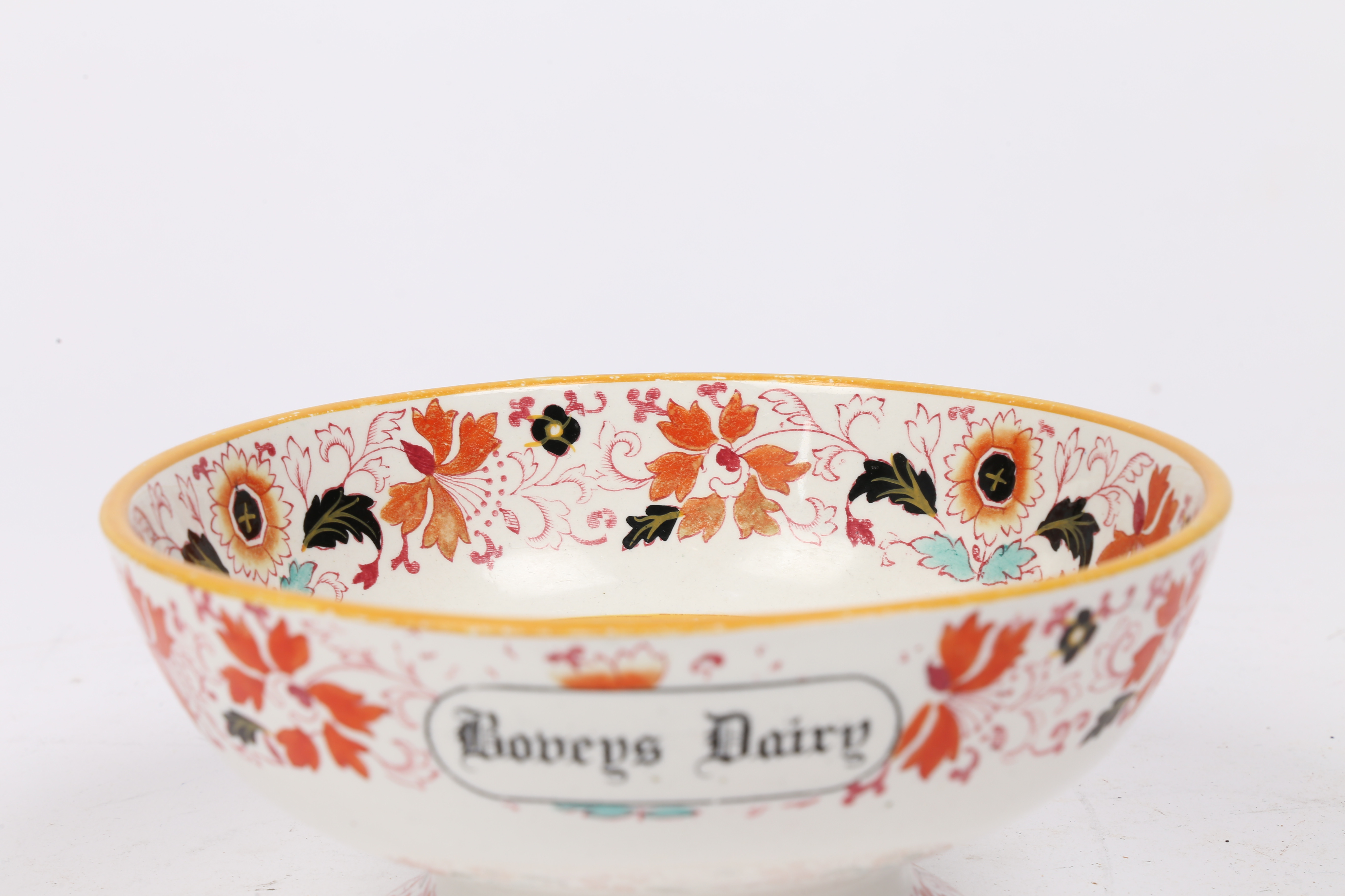 'BOVEYS DAIRY'. AN UNUSUAL LATE 19TH CENTURY PATTERNED DAIRY BOWL. - Image 3 of 7