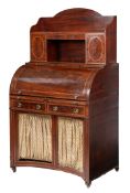 GILLOWS OF LANCASTER, A 19TH CENTURY MAHOGANY SHERATON STYLE CYLINDER BUREAU.