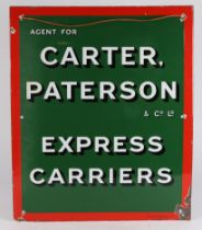 CARTER, PATERSON AND CO. LTD. EXPRESS CARRIERS ENAMEL ADVERTISING SIGN.