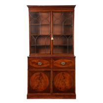 A GEORGE III MAHOGANY AND SATINWOOD BANDED SECRETAIRE BOOKCASE.