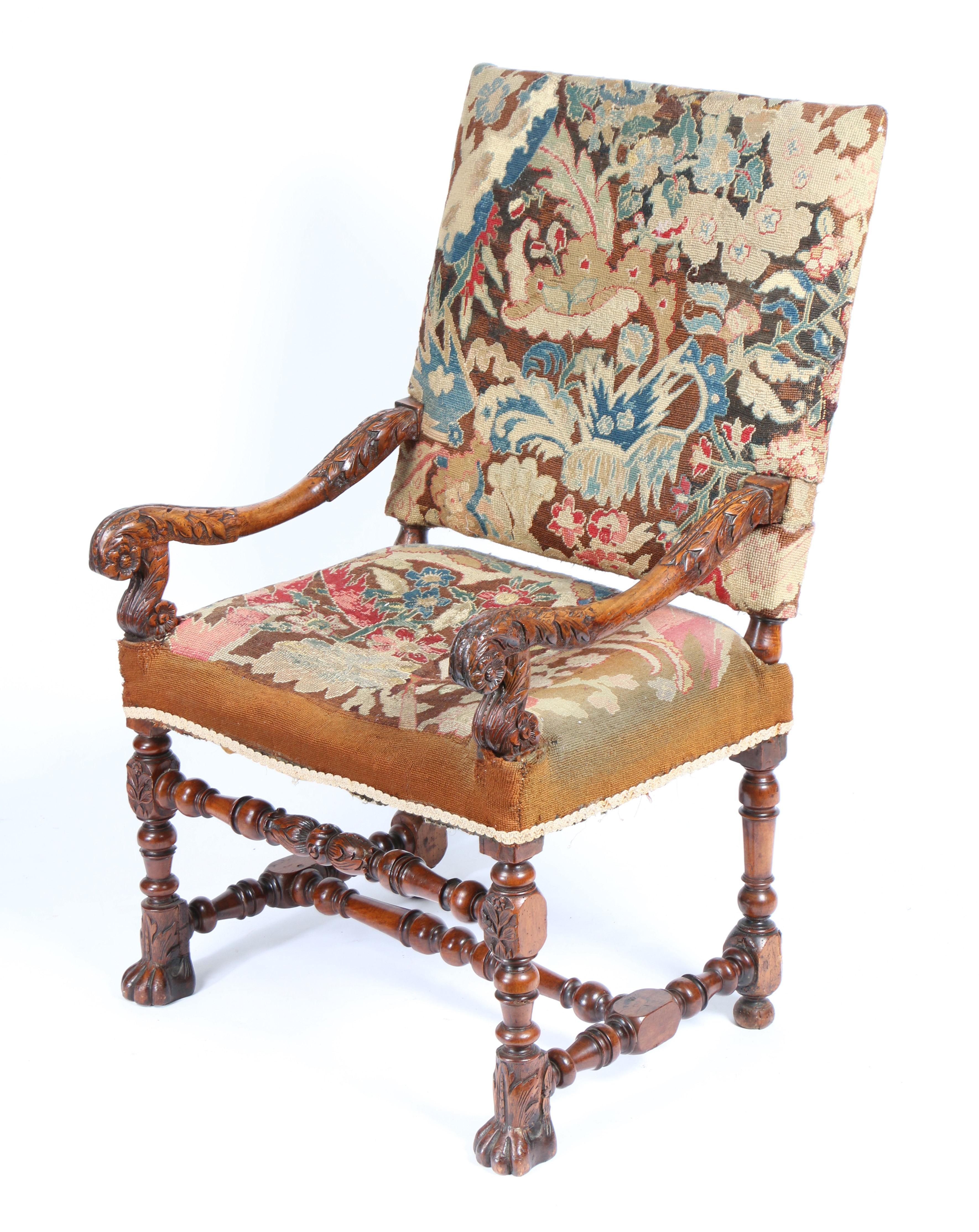 A 17TH CENTURY WALNUT ARMCHAIR. - Image 3 of 4