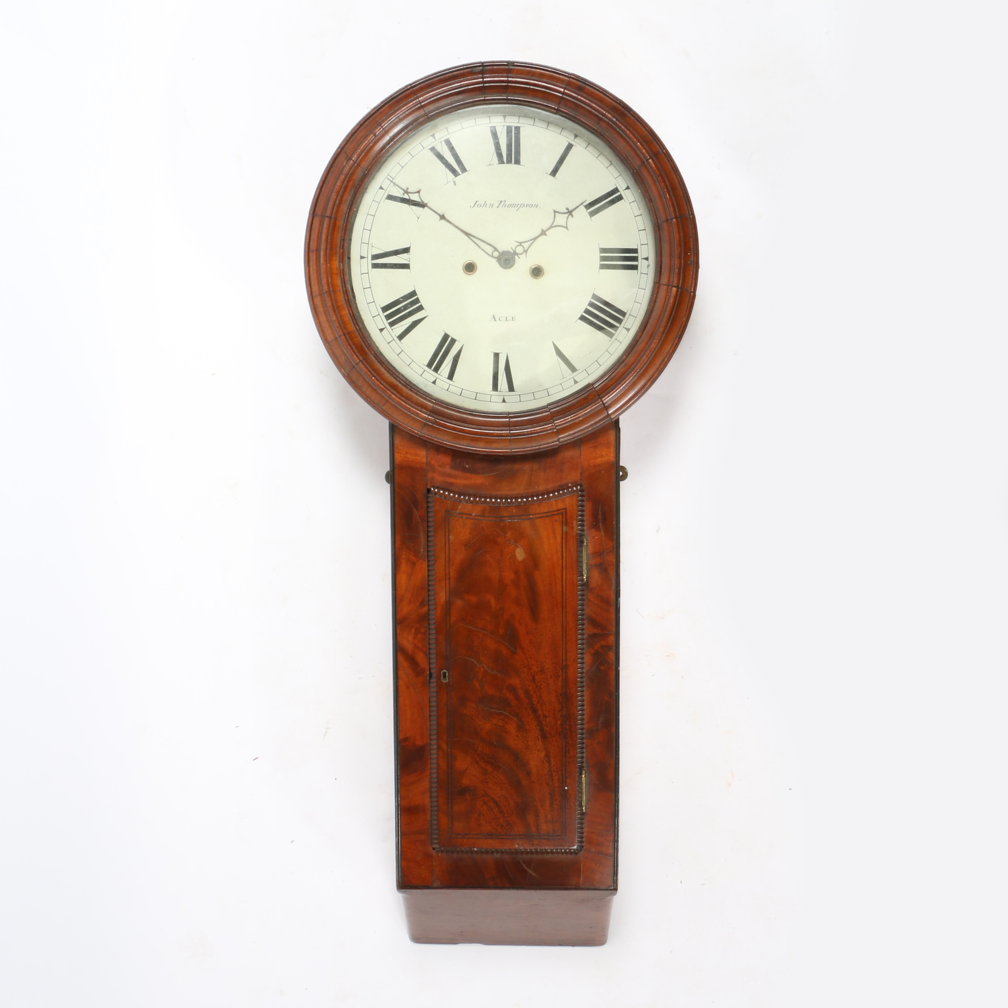 A MID 19TH CENTURY MAHOGANY 'NORWICH' 8 DAY WALL CLOCK BY JOHN THOMPSON, ACLE.