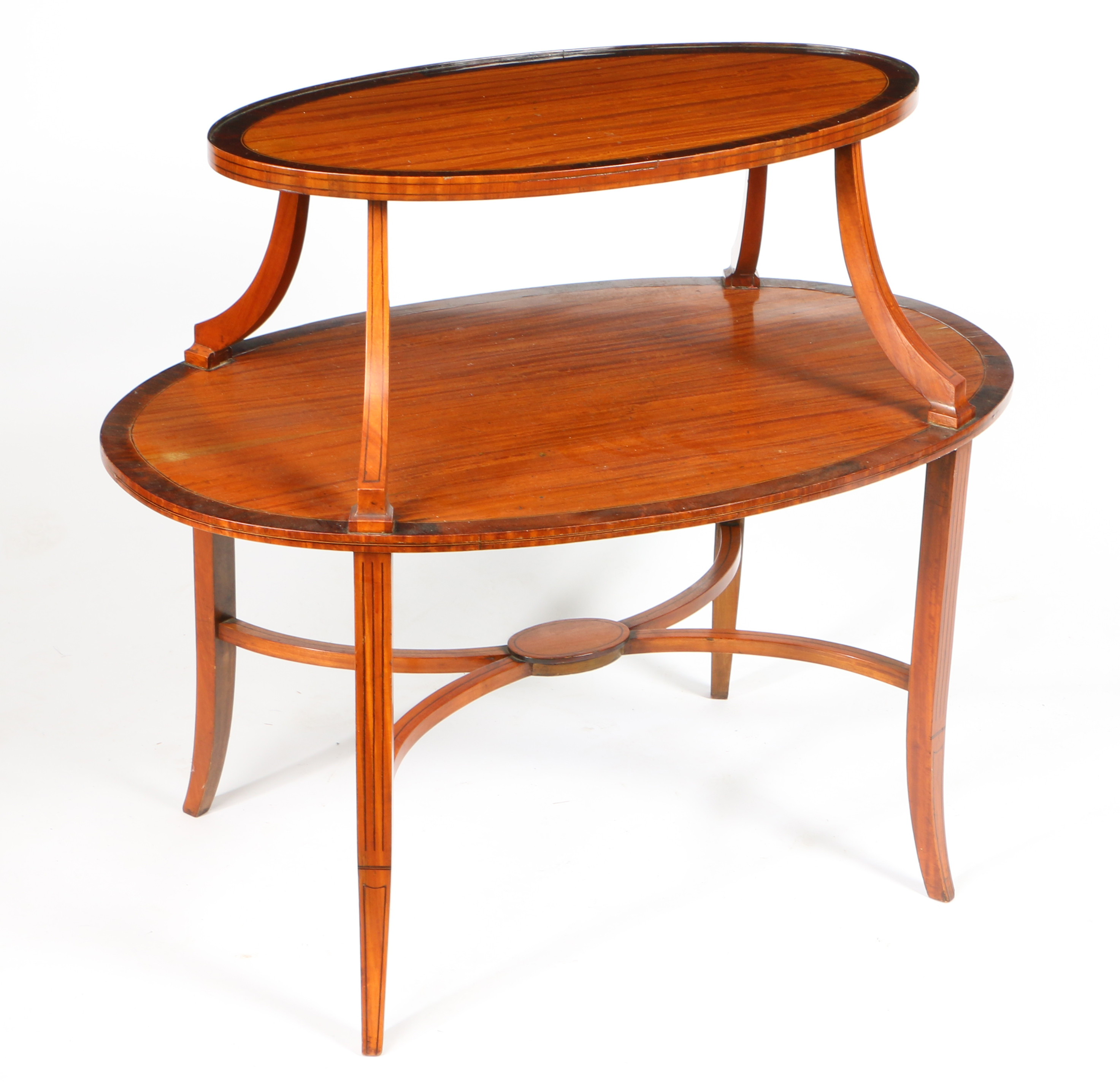 A VICTORIAN SATINWOOD AND MAHOGANY TWO TIER ETAGERE. - Image 2 of 2