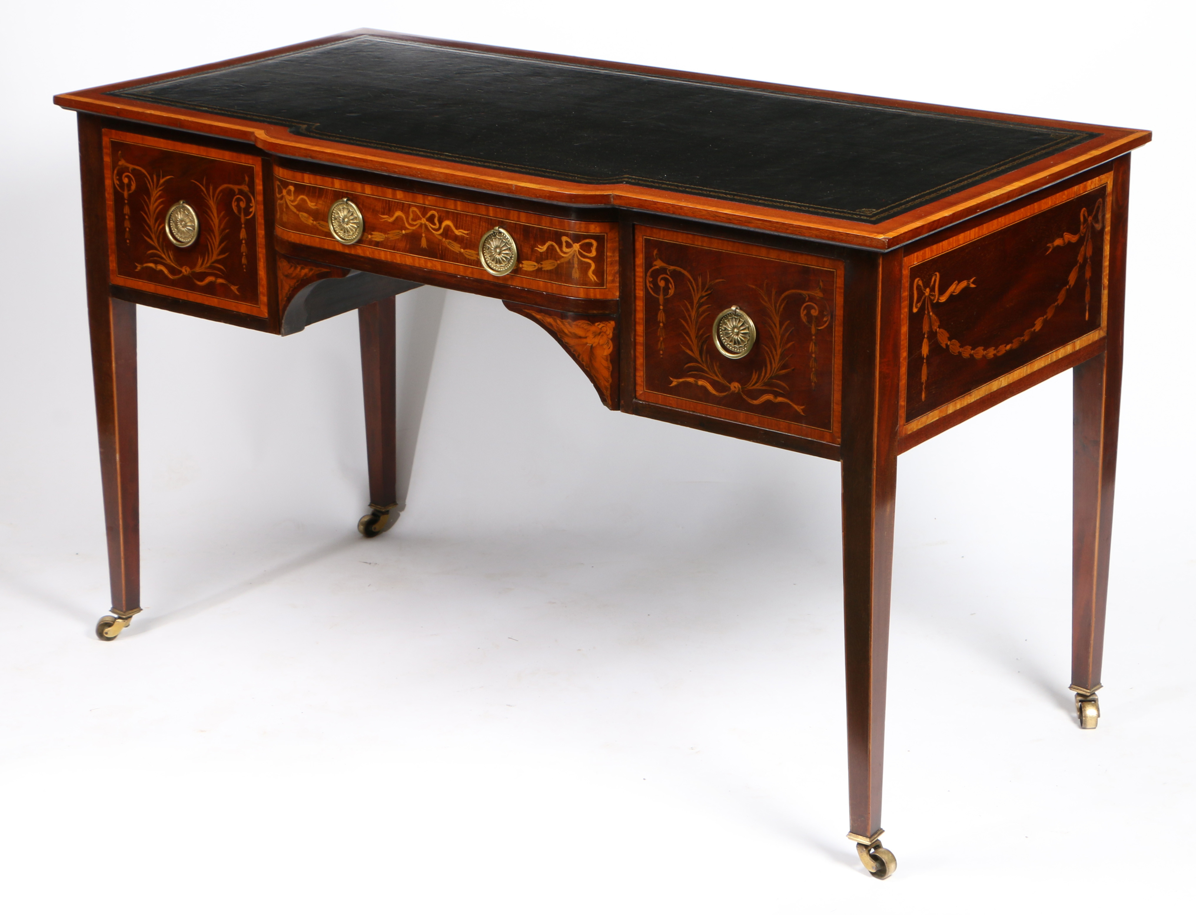 A 19TH CENTURY MAHOGANY AND SATINWOOD INLAID WRITING DESK, IN THE MANNER OF EDWARDS AND ROBERTS. - Image 3 of 4