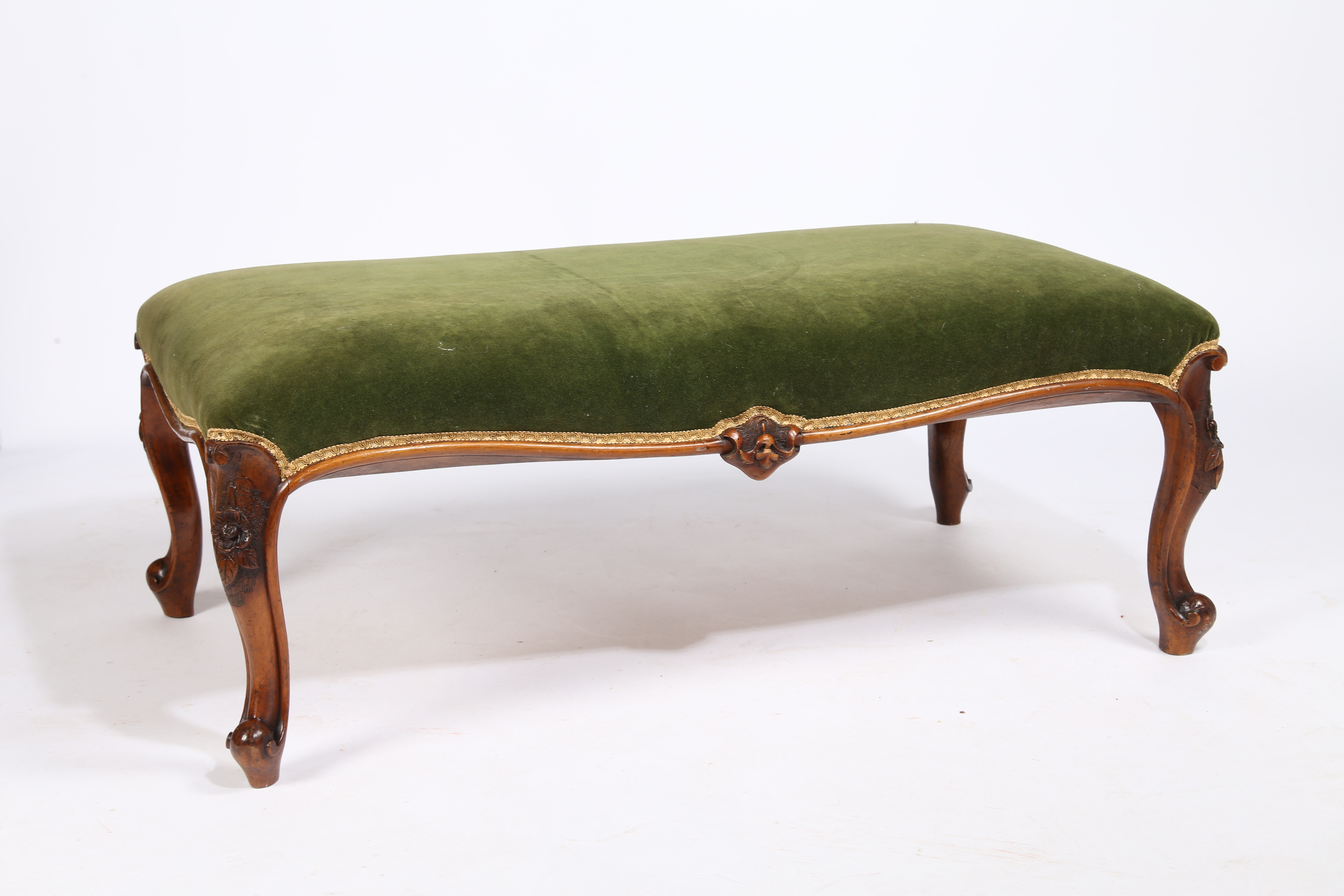 A LARGE 19TH CENTURY WALNUT AND UPHOLSTERED FOOTSTOOL. - Image 6 of 8