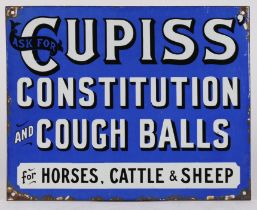 A RARE CUPISS' CONSTITUTION & COUGH BALLS ENAMEL SIGN.