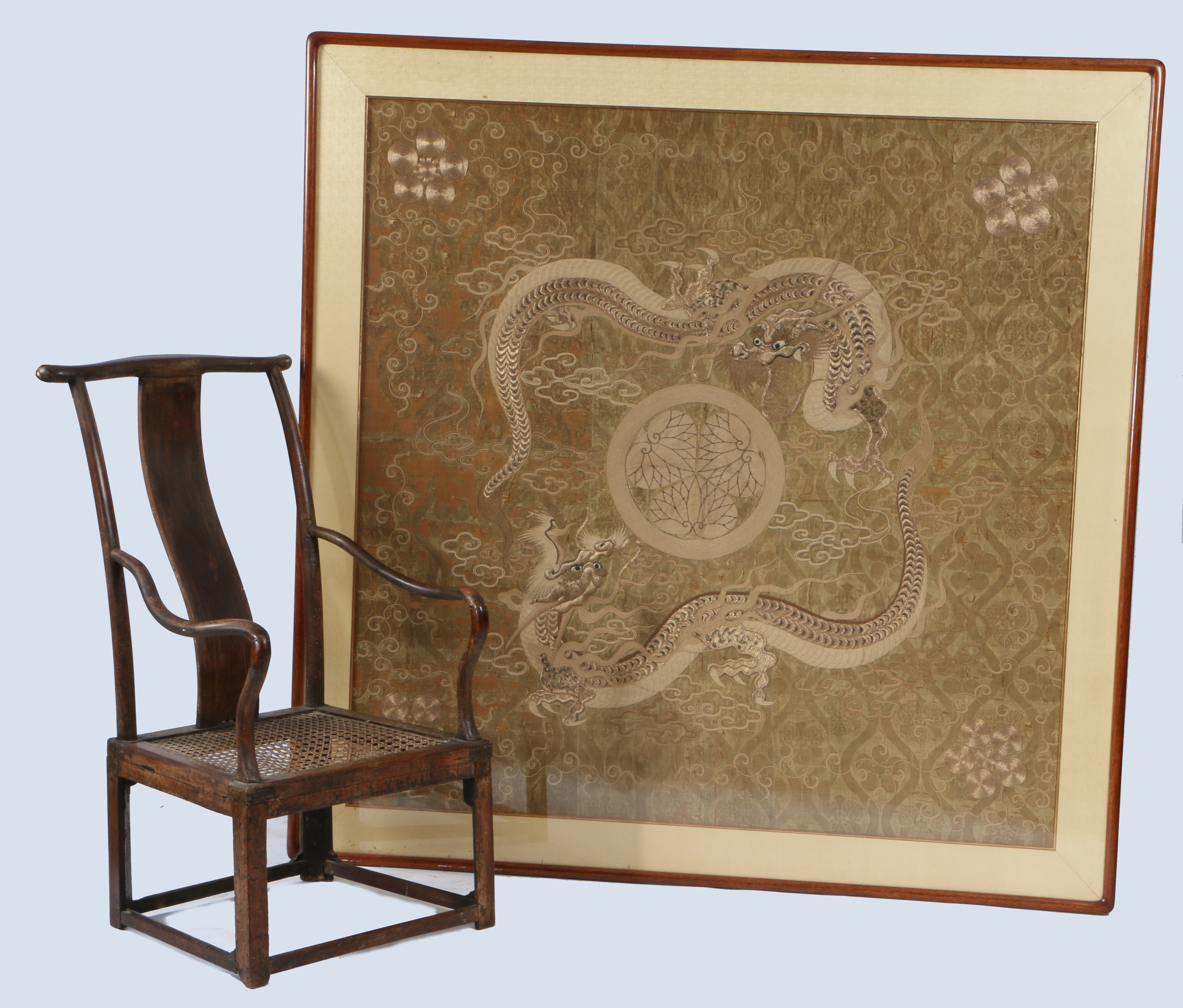 A LARGE JAPANESE EDO PERIOD SILK EMBROIDERED WALL HANGING. - Image 2 of 3