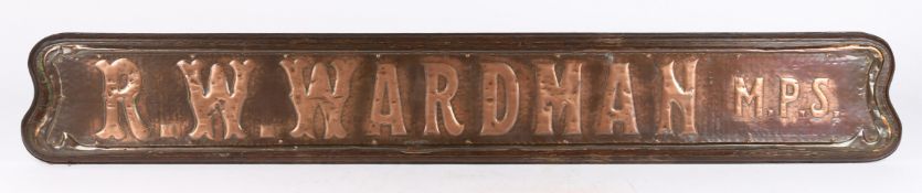 AN EARLY 20TH CENTURY ARTS AND CRAFTS CHEMIST SHOP TRADE SIGN.