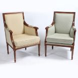 A PAIR OF REGENCY STYLE UPHOLSTERED ARMCHAIRS.