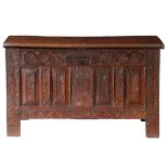 A LATE 17TH CENTURY AND LATER OAK COFFER.