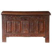 A LATE 17TH CENTURY AND LATER OAK COFFER.