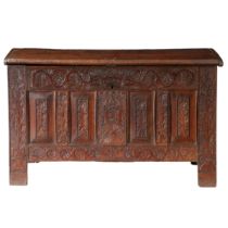 A LATE 17TH CENTURY AND LATER OAK COFFER.