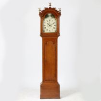 A MID 19TH CENTURY OAK CASED 8 DAY LONGCASE CLOCK BY GISCARD OF ELY.