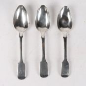 A PAIR OF WILLIAM IV SILVER TABLE SPOONS.