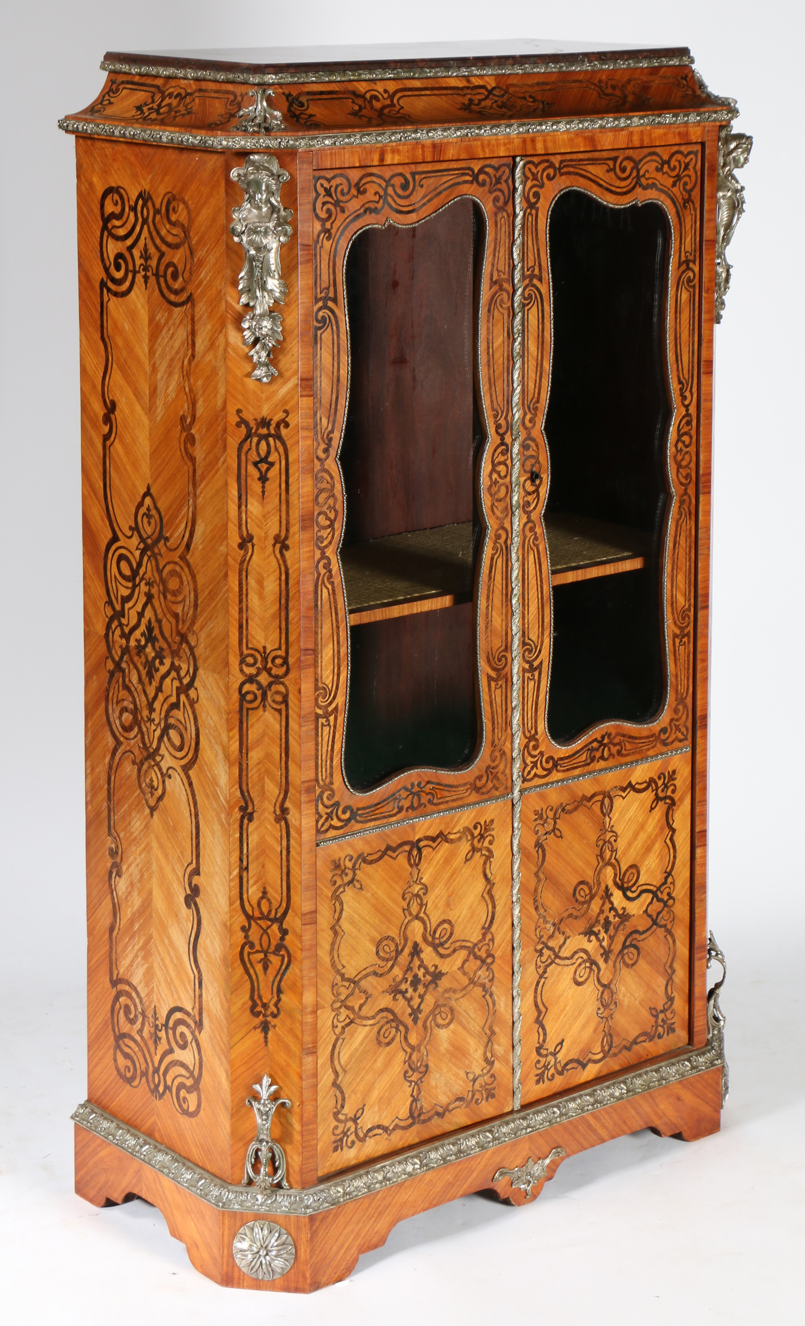 A 19TH CENTURY FRENCH KINGWOOD AND METAL MOUNTED DISPLAY CABINET. - Image 3 of 7