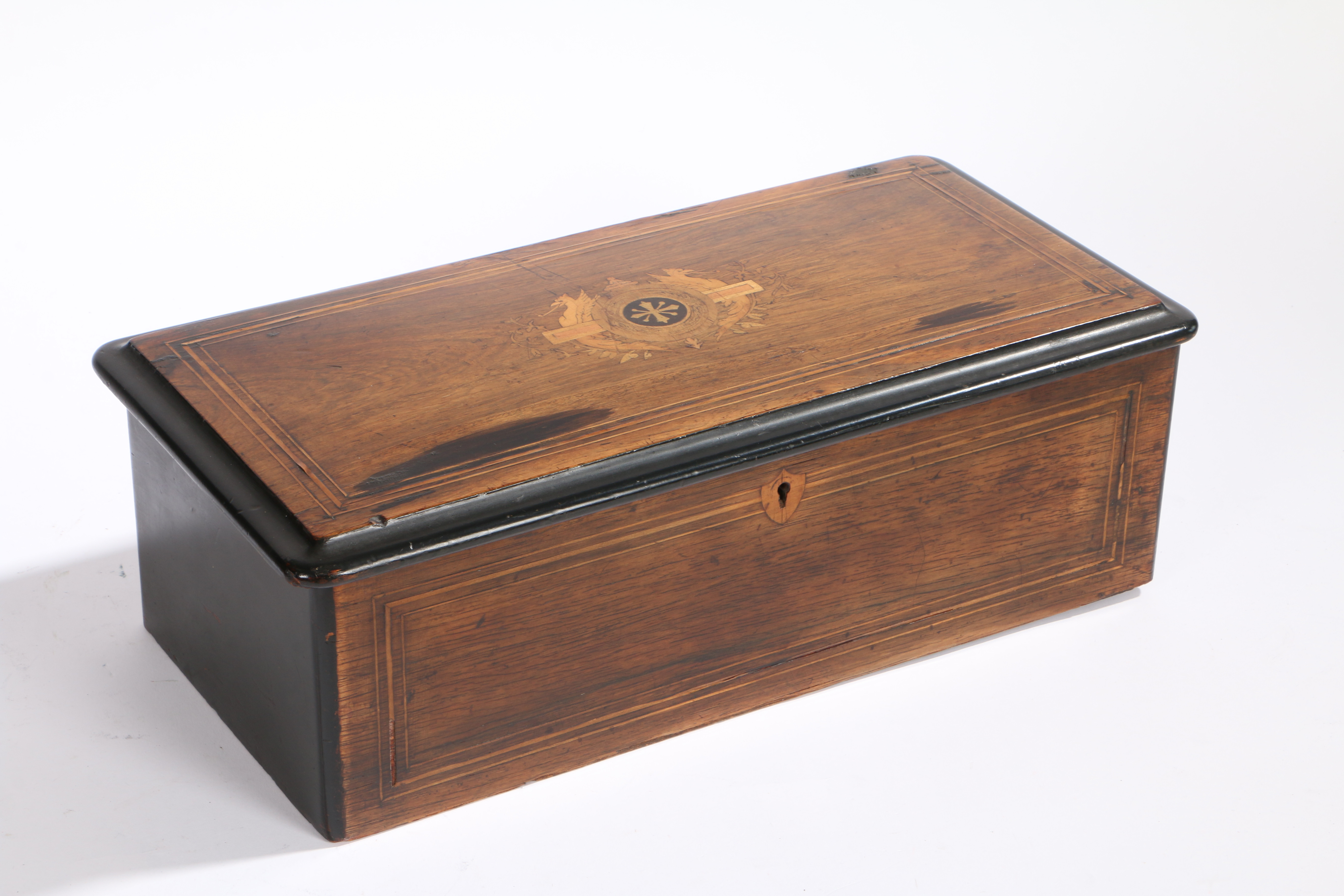 A LATE 19TH CENTURY ROSEWOOD, BOXWOOD AND EBONISED SWISS MUSIC BOX. - Image 3 of 3