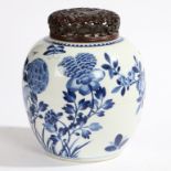 A CHINESE PORCELAIN BLUE & WHITE GINGER JAR, KANGXI.