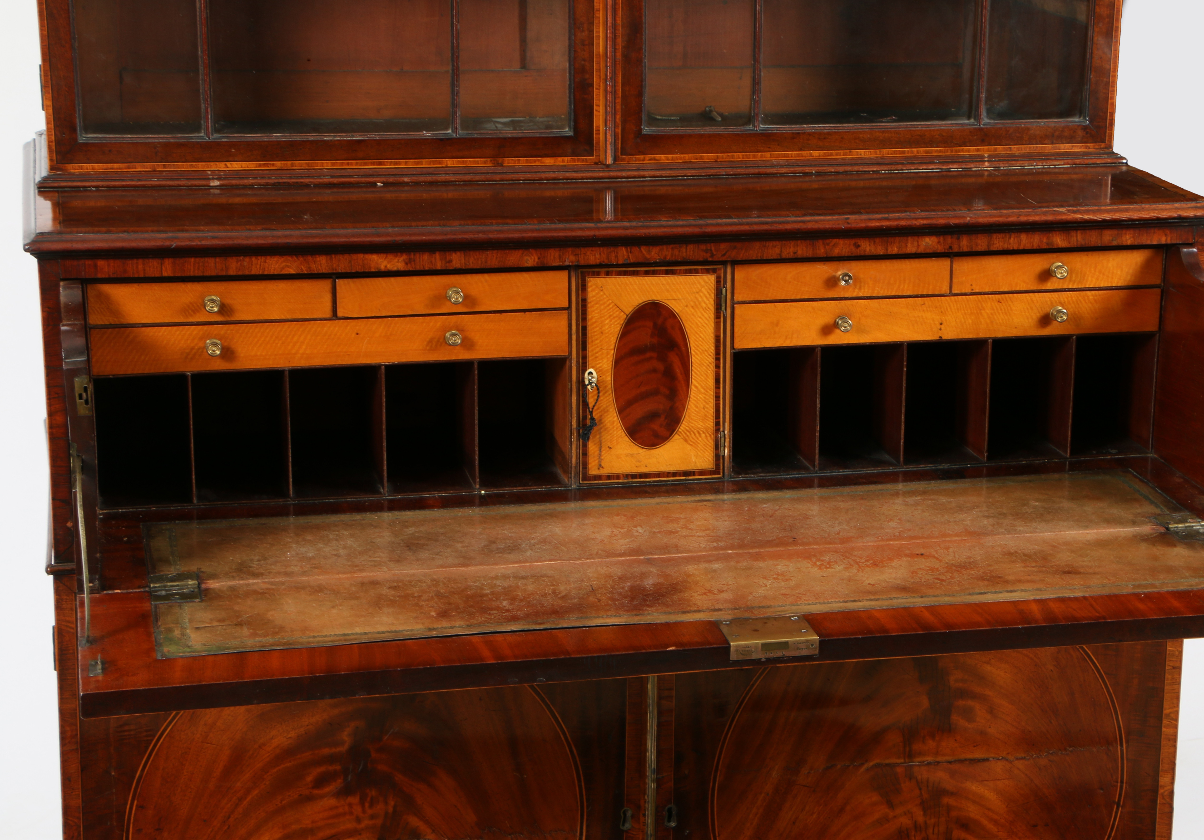 A GEORGE III MAHOGANY AND SATINWOOD BANDED SECRETAIRE BOOKCASE. - Image 2 of 2