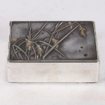 A JAPANESE MEIJI PERIOD LIDDED SILVER BOX.