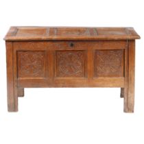 A 17TH CENTURY OAK COFFER.