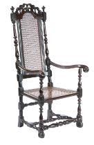 A LATE 17TH CENTURY WALNUT AND CANE OPEN ARMCHAIR, ENGLISH, CIRCA 1685.