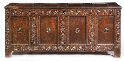 A 17TH CENTURY OAK COFFER, WELSH, PROBABLY MONMOUTHSHIRE, CIRCA 1640-60.