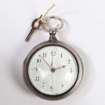 A GEORGE III SILVER PAIR CASED POCKET WATCH.