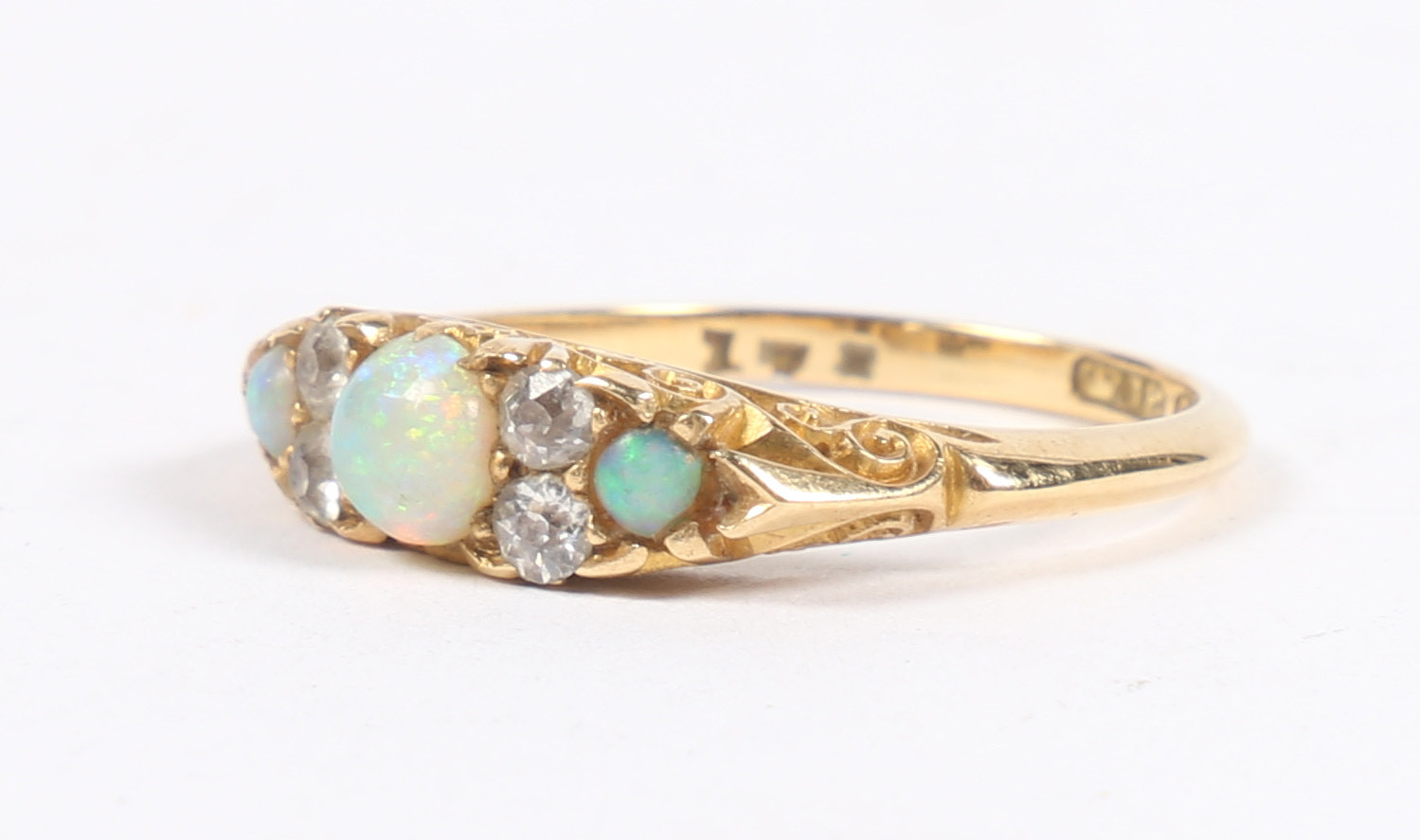 A VICTORIAN 18 CARAT GOLD, OPAL AND DIAMOND RING. - Bild 4 aus 7