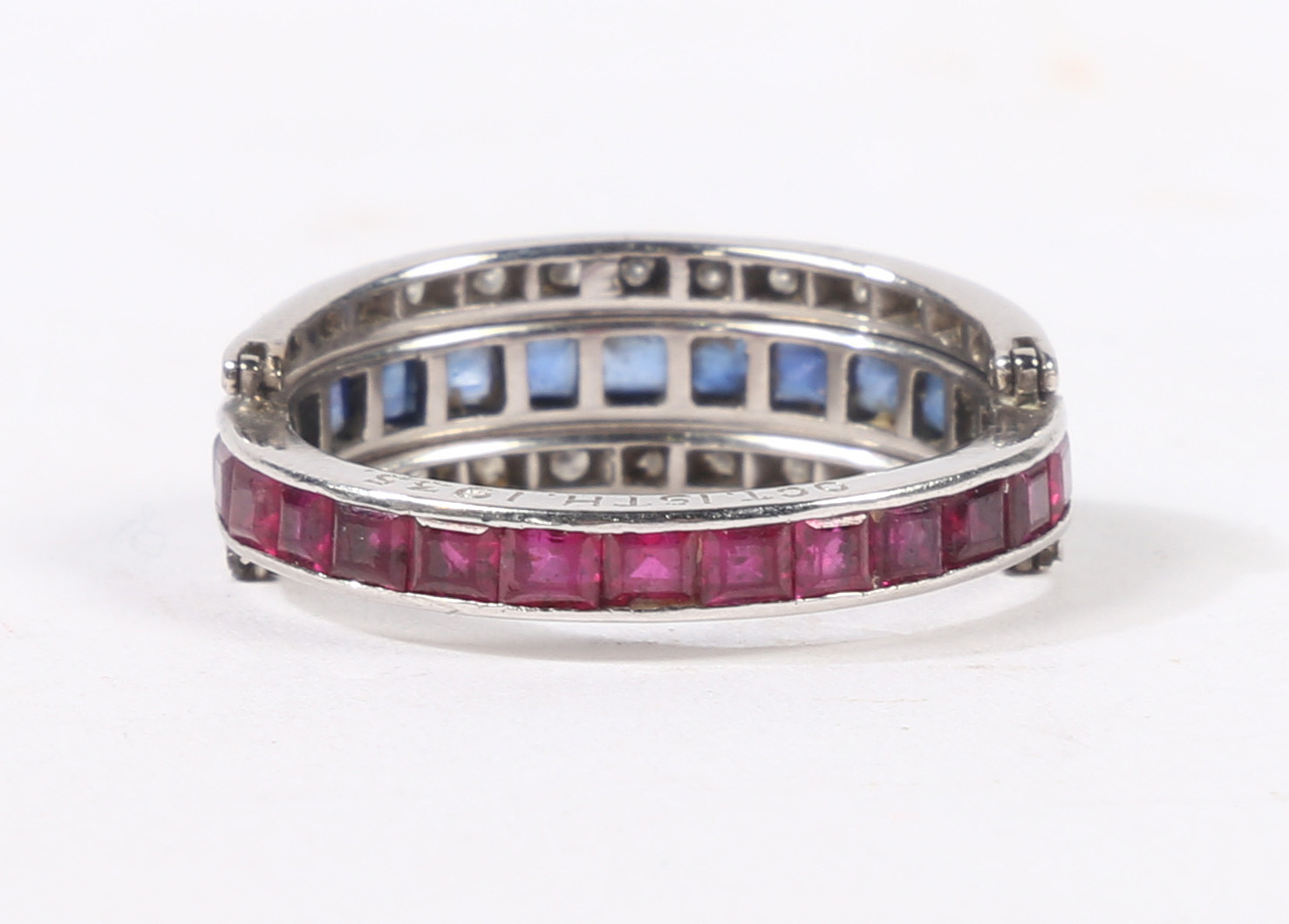 A SAPPHIRE, RUBY AND DIAMOND "DAY AND NIGHT" ETERNITY RING. - Image 3 of 6