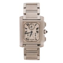 A CARTIER TANK FRANCAISE CHRONOGRAPH STAINLESS STEEL GENTLEMAN'S WRISTWATCH.