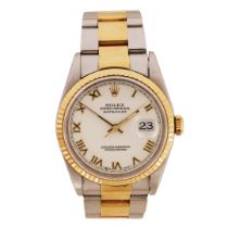 A ROLEX DATEJUST BI-METAL GENTLEMAN'S WRISTWATCH.