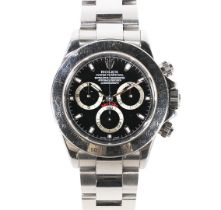 A ROLEX OYSTER PERPETUAL DAYTONA GENTLEMAN'S STAINLESS STEEL WRISTWATCH.