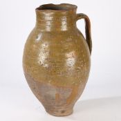 A LARGE 15TH CENTURY STONEWARE JUG, ATTRIBUTED TO NOTTINGHAMSHIRE.