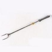 A MID-18TH CENTURY IRON AND BRASS MEAT FORK, ENGLISH, CIRCA 1750.