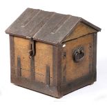 AN 18TH CENTURY OAK AND IRON BANDED 'STRONG-BOX', GERMAN.