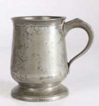 A VICTORIAN PEWTER THIRD-QUART TULIP-SHAPED MUG, BRISTOL, CIRCA 1880.