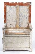 A 19TH CENTURY WELSH PAINTED PINE BOX CHAIR.