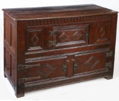 A CHARLES I JOINED OAK COURT CUPBOARD BASE, NORTH COUNTRY, CIRCA 1640.