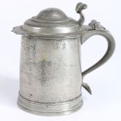 A RARE AND DOCUMENTED WILLIAM & MARY OEWS QUART STRAIGHT-SIDED DOME-LIDDED TANKARD, BIRMINGHAM, CIRC