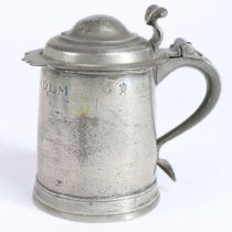A RARE AND DOCUMENTED WILLIAM & MARY OEWS QUART STRAIGHT-SIDED DOME-LIDDED TANKARD, BIRMINGHAM, CIRC