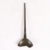 A 13TH CENTURY LATTEN PROTO-ACORN KNOP SPOON FRAGMENT.