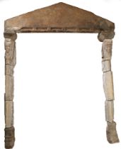 A RARE MEDIEVAL STONE FIREPLACE, FRENCH, CIRCA 1400-1450.