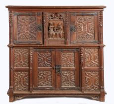 A LARGE 16TH CENTURY STYLE GOTHIC OAK CUPBOARD.