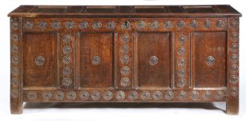 A 17TH CENTURY OAK COFFER, WELSH, PROBABLY MONMOUTHSHIRE, CIRCA 1640-60.