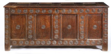 A 17TH CENTURY OAK COFFER, WELSH, PROBABLY MONMOUTHSHIRE, CIRCA 1640-60.