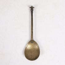 AN UNUSUAL LATTEN BALUSTER 'SEAL' KNOP SPOON, ENGLISH, CIRCA 1550-1600.