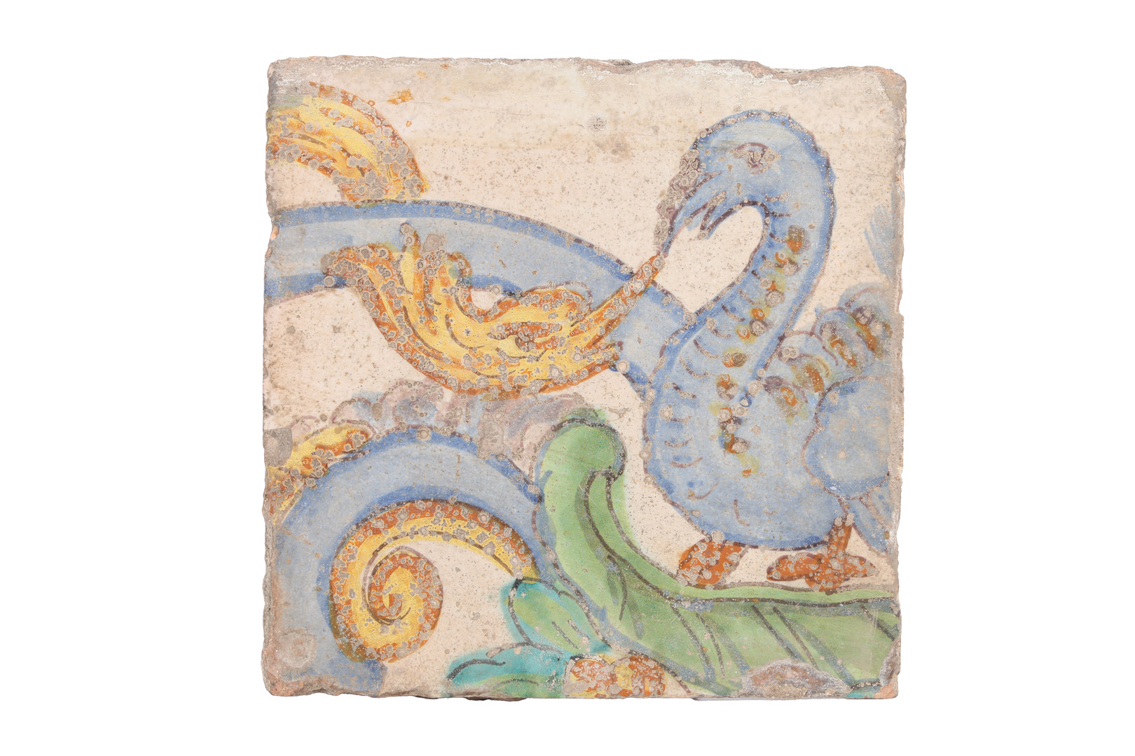 TWO 17TH CENTURY POLYCHROME-DECORATED TILES, SPANISH. - Image 4 of 5